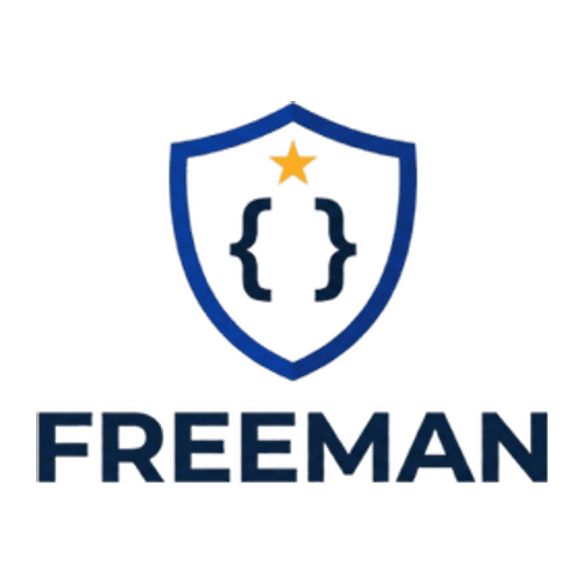 ApiFreeMaN logo: a blue shield with curly braces and a star above the word FREEMAN.